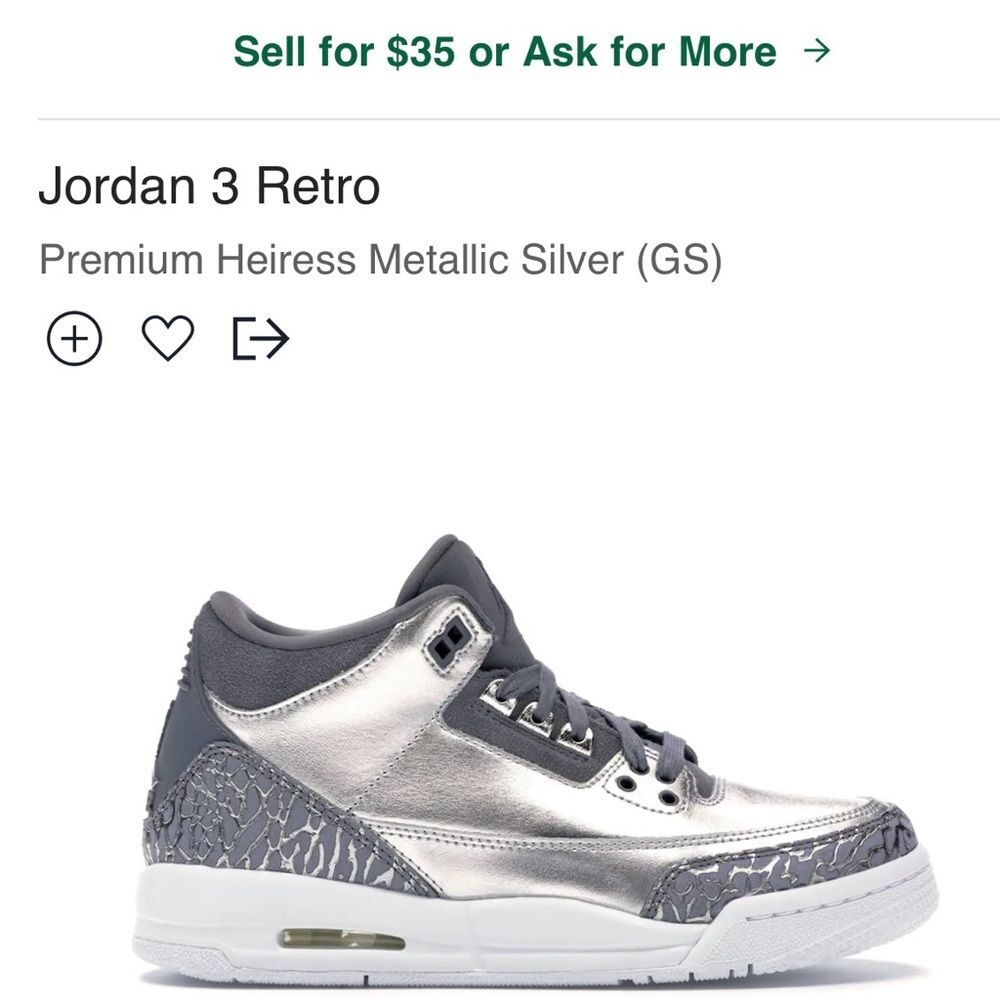 Jordan 3 Retro Premium Heiress Metallic Silver GS6/ W7